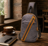 Woosir generated scene 1 | waxed-canvas-sling-bag-with-leather-for-men