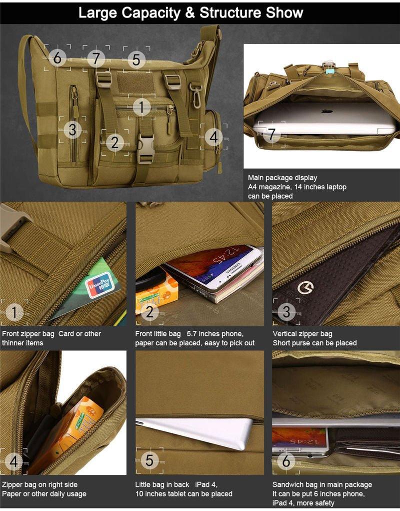 Borsa a tracolla tattica da 14 pollici documenti A4 Borsa a tracolla tattica da 14 pollici documenti A4