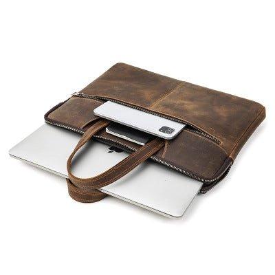 15 inch Cowhide Leather Macbook Pro Laptop Bag - Woosir