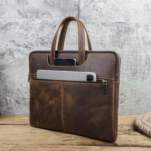 15 inch Cowhide Leather Macbook Pro Laptop Bag - Woosir