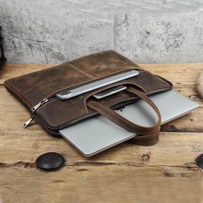 15 inch Cowhide Leather Macbook Pro Laptop Bag - Woosir