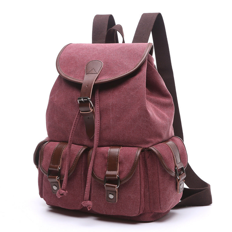 School Cotton Canvas Backpack With Multiple Pockets - Woosir