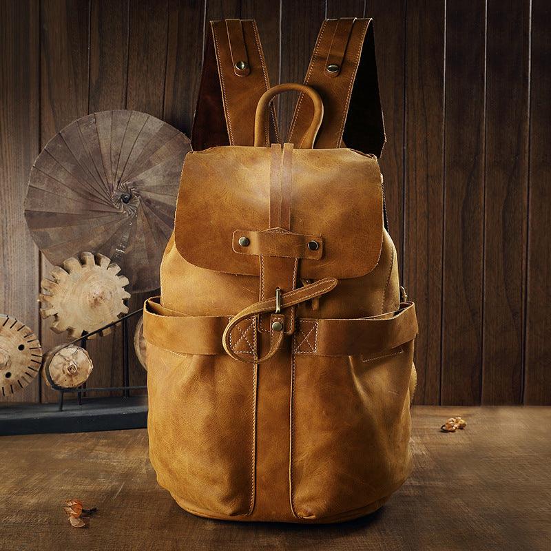 cheryl medium leather drawstring backpack Vintage Small Leather Backpack Drawstring, Dark Brown / L
