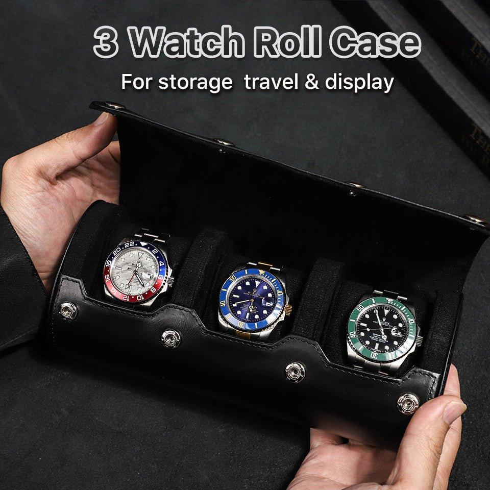 Woosir Leather Black Watch Case for Men for 3 Watches - Woosir