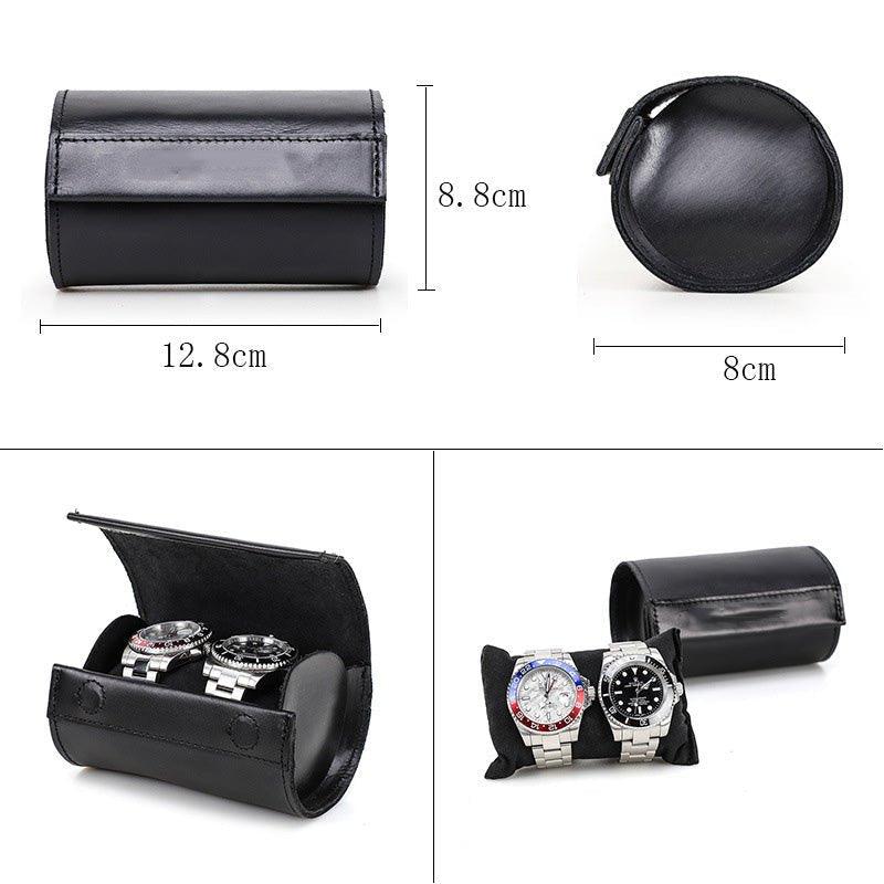Woosir Leather Black Watch Roll Case for 2 Watches - Woosir