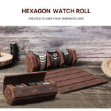 Woosir Leather Hexagon Watch Roll Case for 3 Watches - Woosir