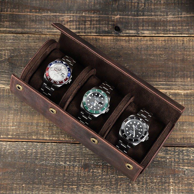 Woosir Leather Watch Roll Case for Men for 3 Watches - Woosir