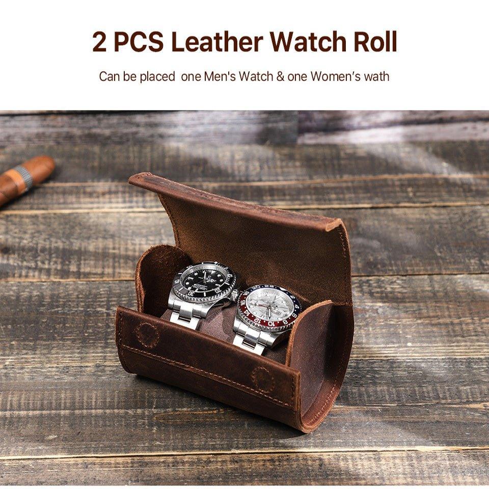 Woosir Fashion Leather Watch Roll Case for 2 Watches - Woosir