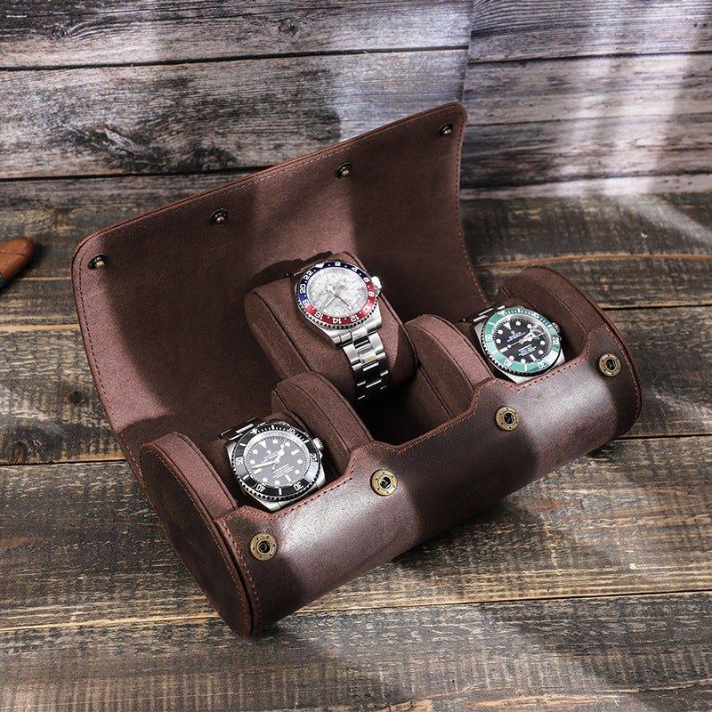 Woosir Leather Watch Roll Travel Case for 3 Watches - Woosir