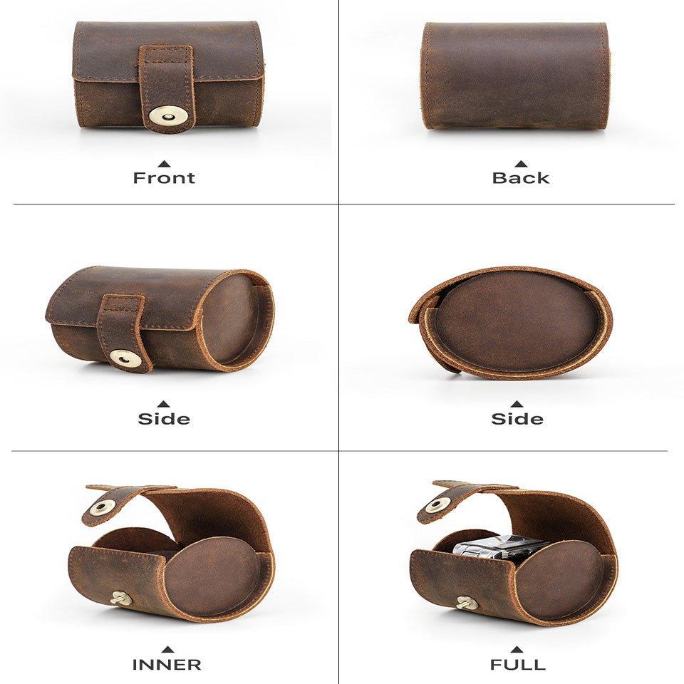 Round Watch Case Woosir Round Shape Leather Single Watch Case for Men - Woosir