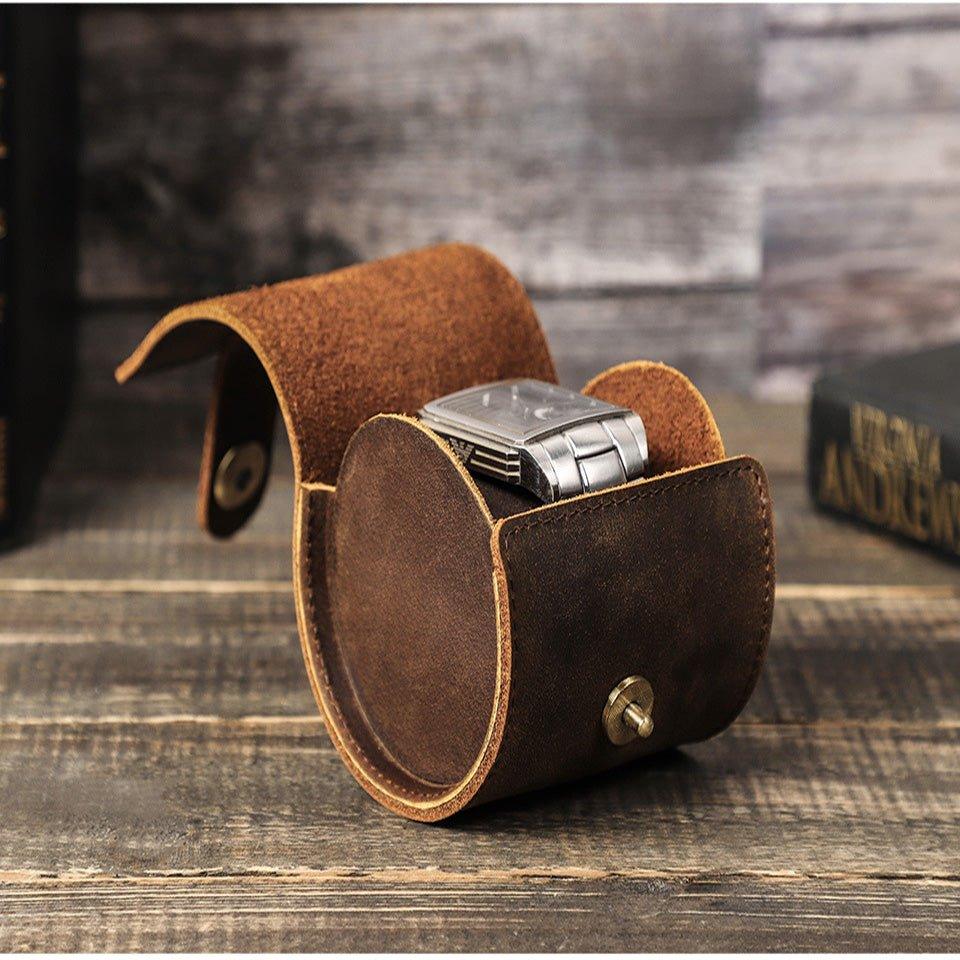 Round Watch Case Woosir Round Shape Leather Single Watch Case for Men - Woosir