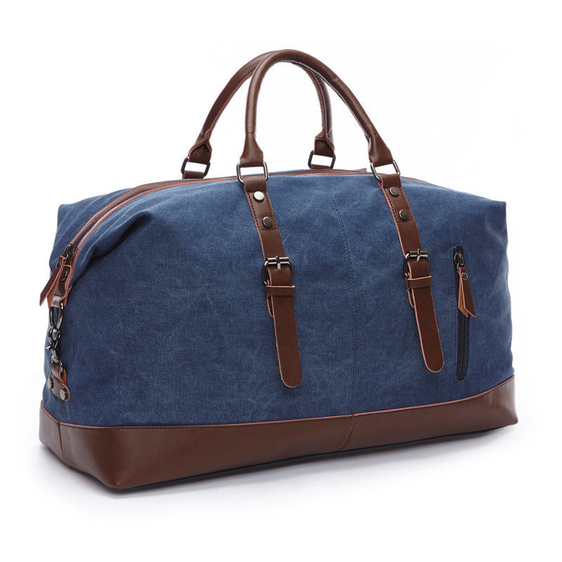 bluboon travel duffel bag canvas leather overnight bag Overnight Canvas Travel Duffle Bag, Small / Deep Blue