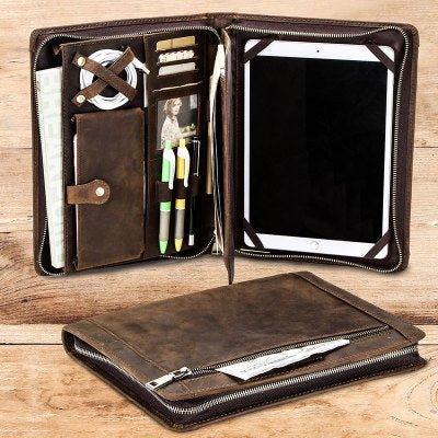 Zipper Padfolio for iPad, Crazy-Horse Leather Portfolio with