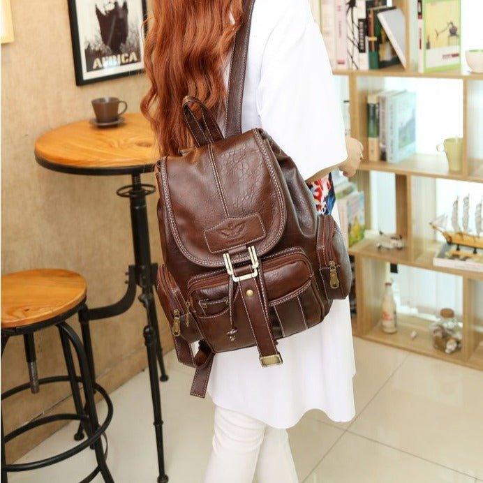 Vintage Printed Backpack, Women's Pu Leather Daypack, Casual