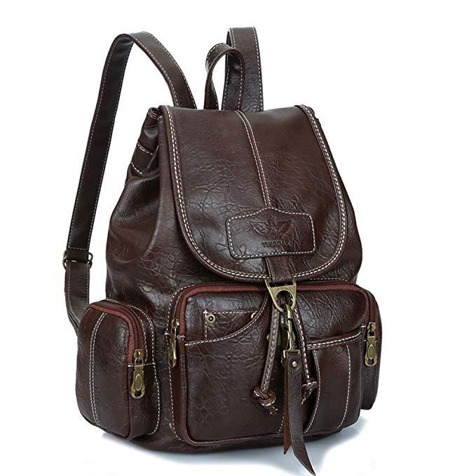 casual vintage mini backpacks womens Leather Casual Backpacks Vintage Style, Coffee