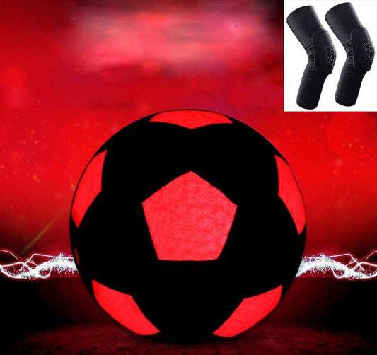 Light Up LED Soccer Ball Official Size 5 + Hex Knee Pads Set - Woosir