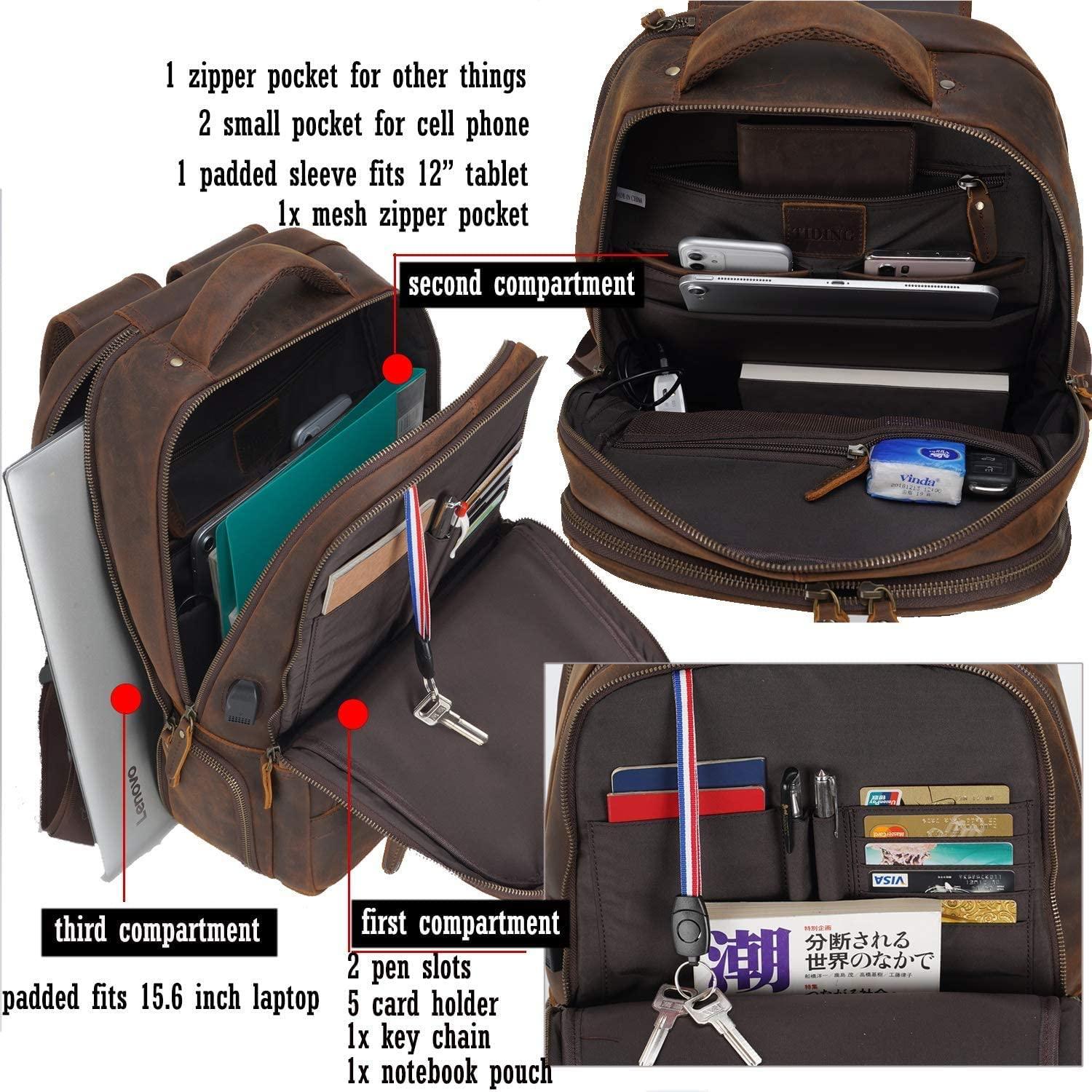 Mens Leather Backpack Multi Pocket Woosir - Main Image