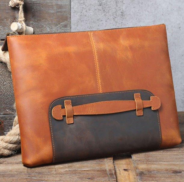 Leather clutch bag for men in black, brown, dark brown color