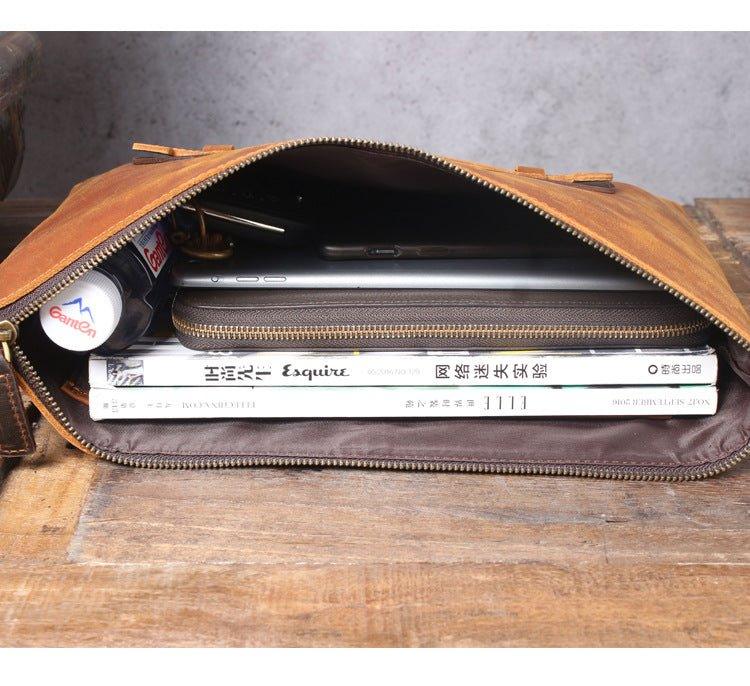Handmade Men's Clutch Wallet, Brown Leather Clutch Bag with Wrist Strap, Large capacity/gift Idea