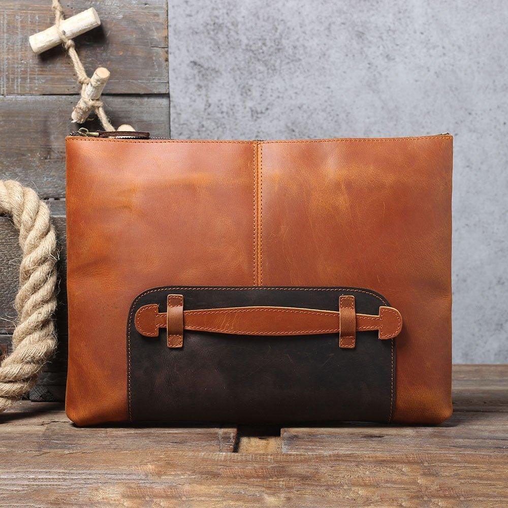Men's Cool Brown Leather Clutch Bag