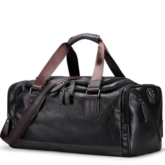 Mens PU Leather Gym Bag Sports Duffel Travel Luggage - Woosir