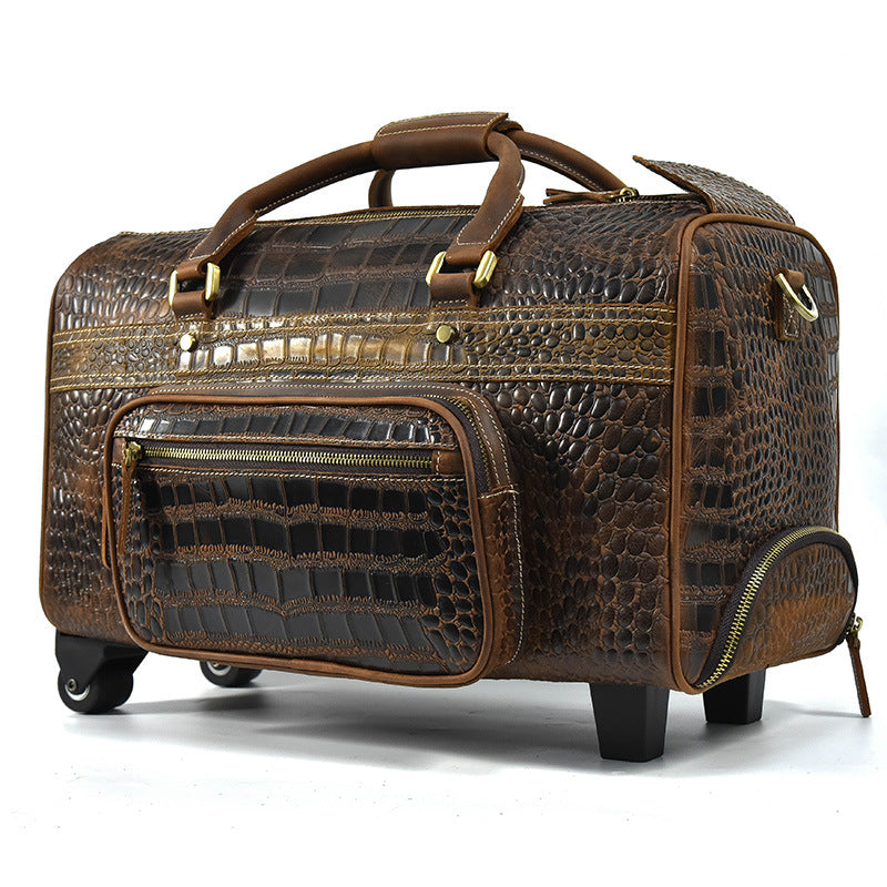 leathario men's leather luggage wheeled duffle leather travel bag Mens Leather Duffle Bag on Wheels