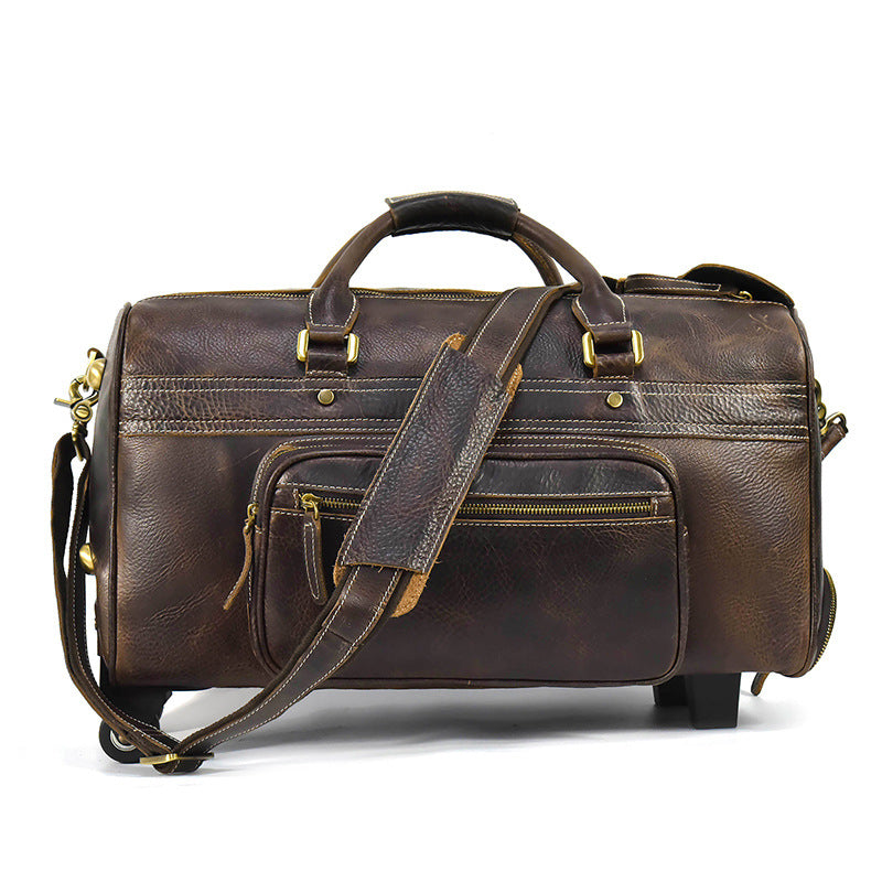 leathario men's leather luggage wheeled duffle leather travel bag Mens Leather Duffle Bag on Wheels