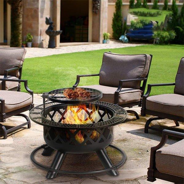 Round Wood Fire Pits With Grills 32 Inch - Woosir