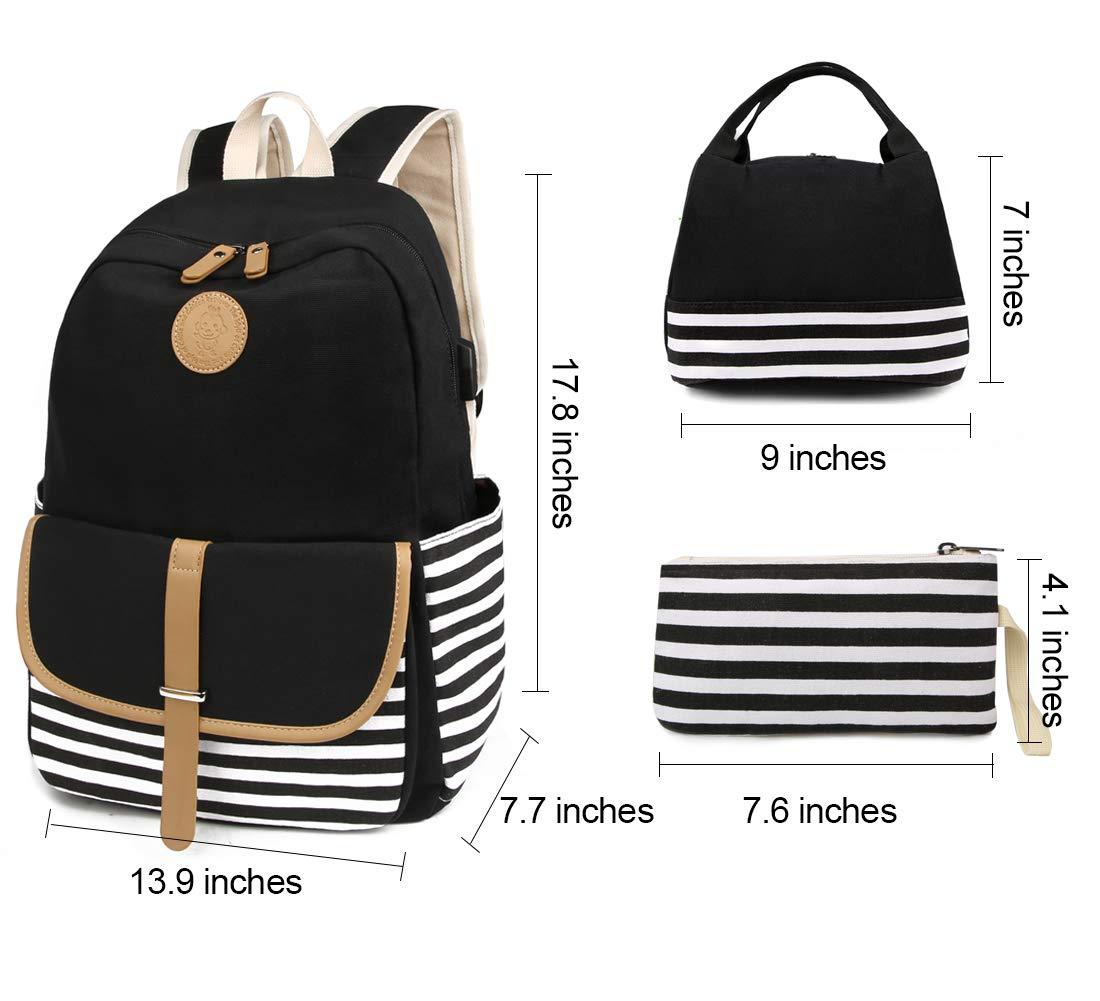 rains backpack women's School Backpacks for Women with USB Port and Rain Cover, Black
