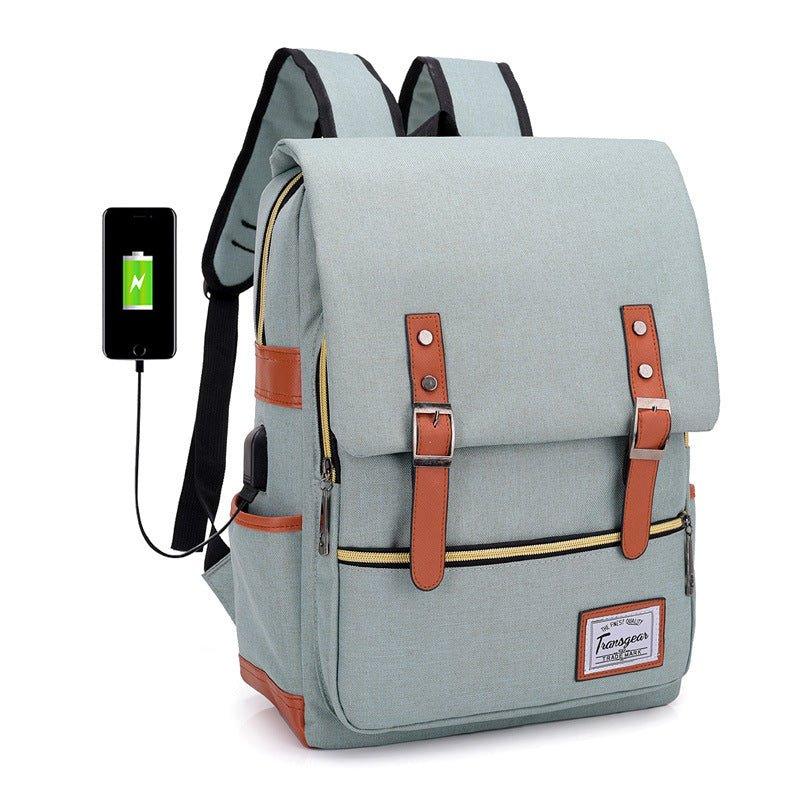 backpack.with usb laptop Vintage Laptop Backpack College Bag with USB Port, PASTEL GREEN+USB Port