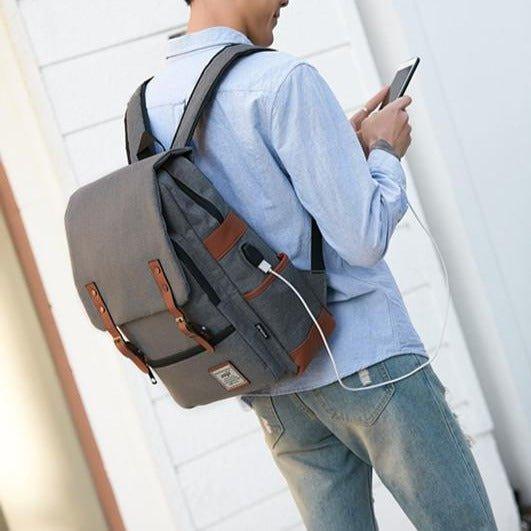Vintage Laptop Backpack College Bag with USB Port - Woosir