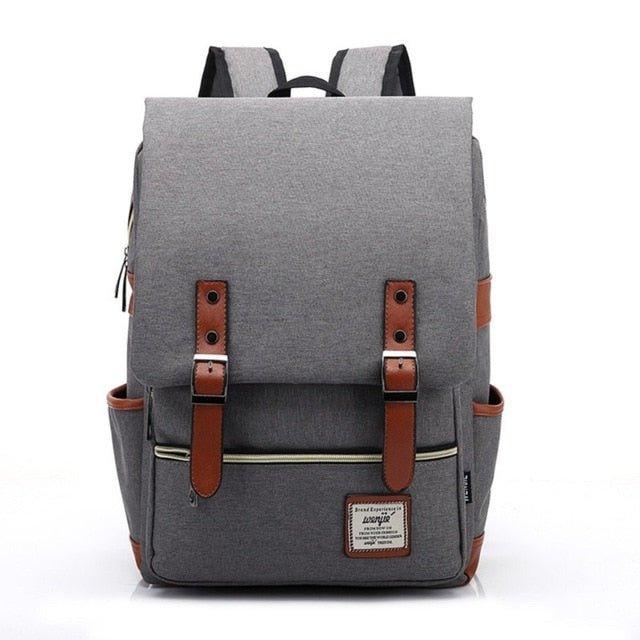 bag wizard vintage travel school college laptop book backpack Vintage Laptop Backpack College Bag with USB Port, GREY