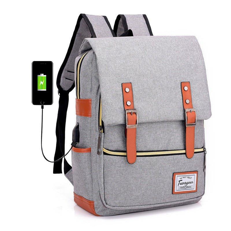 backpack vs laptop bag college Vintage Laptop Backpack College Bag with USB Port, GREY