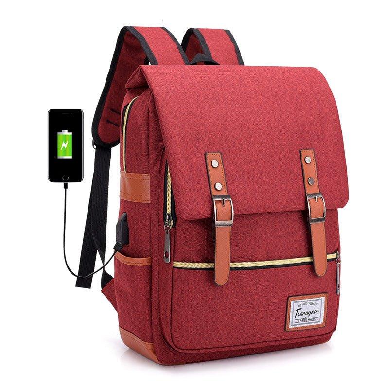 Vintage Laptop Backpack College Bag with USB Port - Woosir