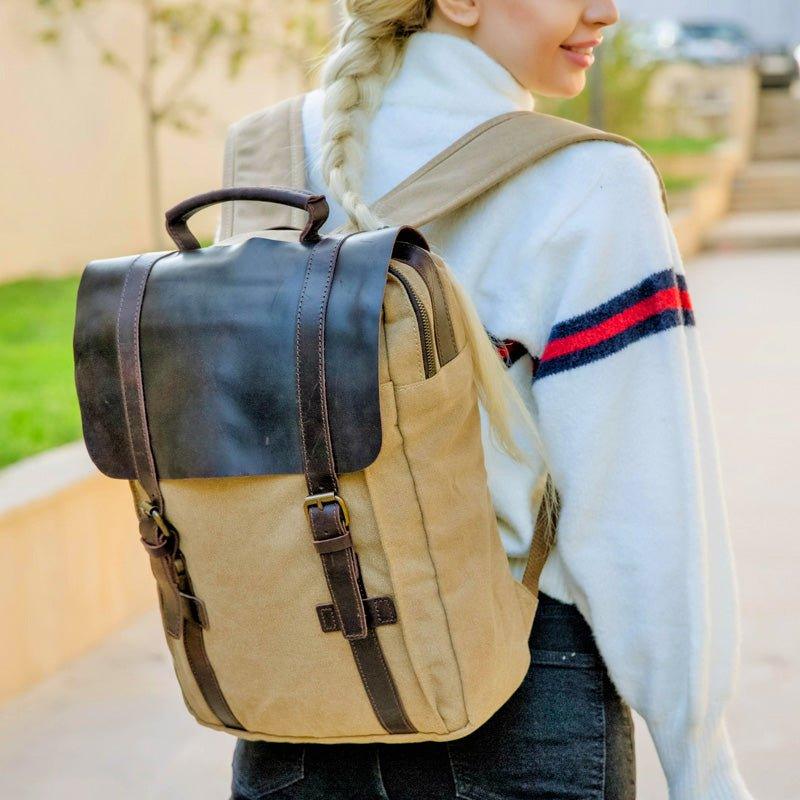 Waxed Canvas Backpack Laptop Rucksack Mens Women - Woosir