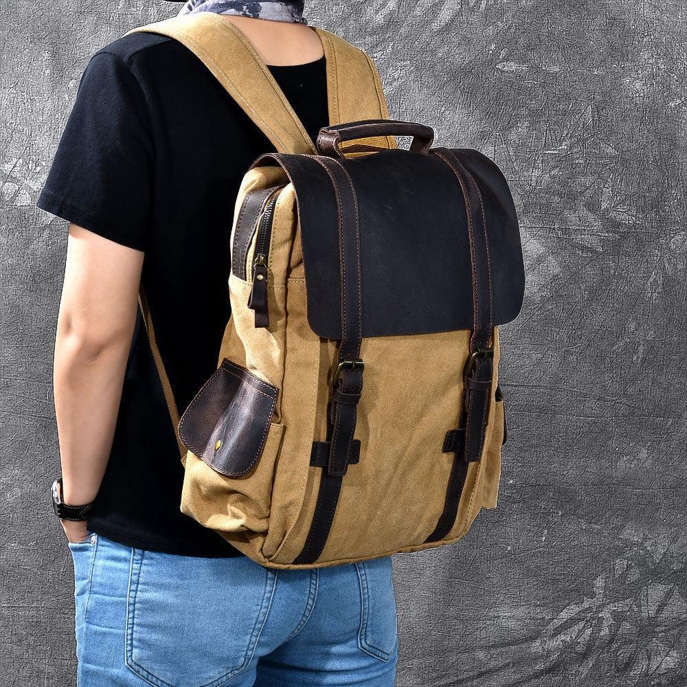 15 Inch Canvas Vintage backpack, Khaki