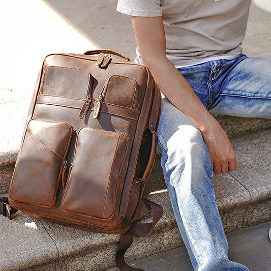 backpack computer leather Woosir 15.6 inch Computer Leather Backpack College 17"