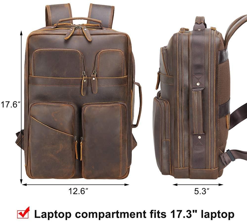 backpack for college with laptop compartment Woosir 15.6 inch Computer Leather Backpack College 17"
