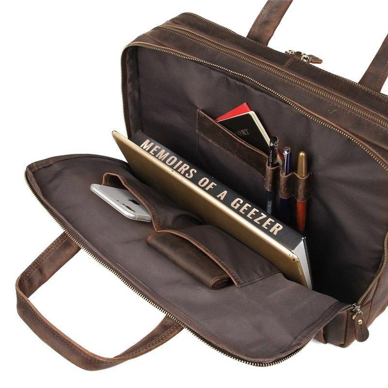 Woosir 15.6 Inches Vintage Leather Briefcase for Men - Woosir