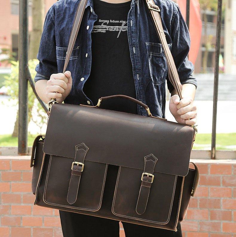 Woosir Slim Leather Laptop Bag for Men