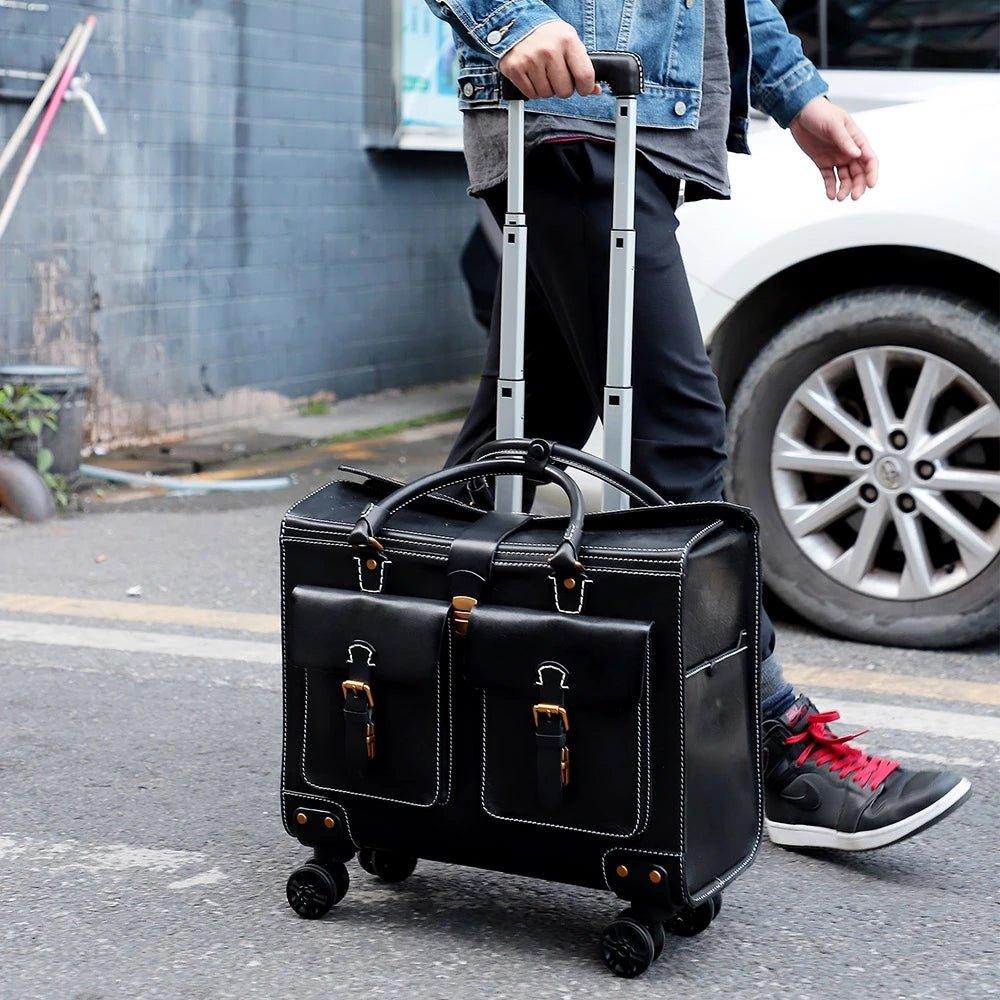 Woosir Vintage Leather Trolley Suitcase On Wheels 22 - Woosir