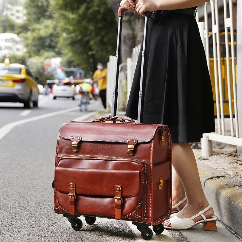 Woosir 20 Inch Luggage Vintage Leather Carry On Suitcases - Woosir