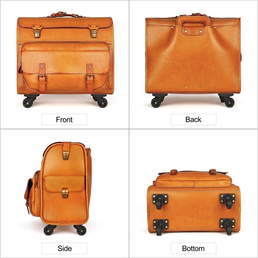 16 20 inch 100% Genuine cow leather Travel Luggage Rolling