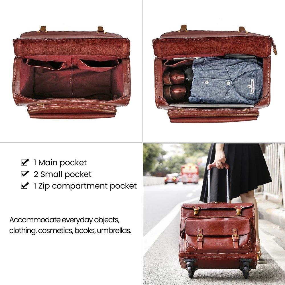 20 Inch Carry On Suitcase With Makeup Bag For Women Male Leather
