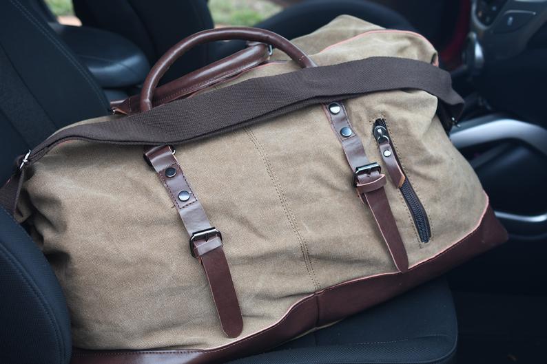 22" Large Leather Canvas Overnight Duffle Tote - Woosir