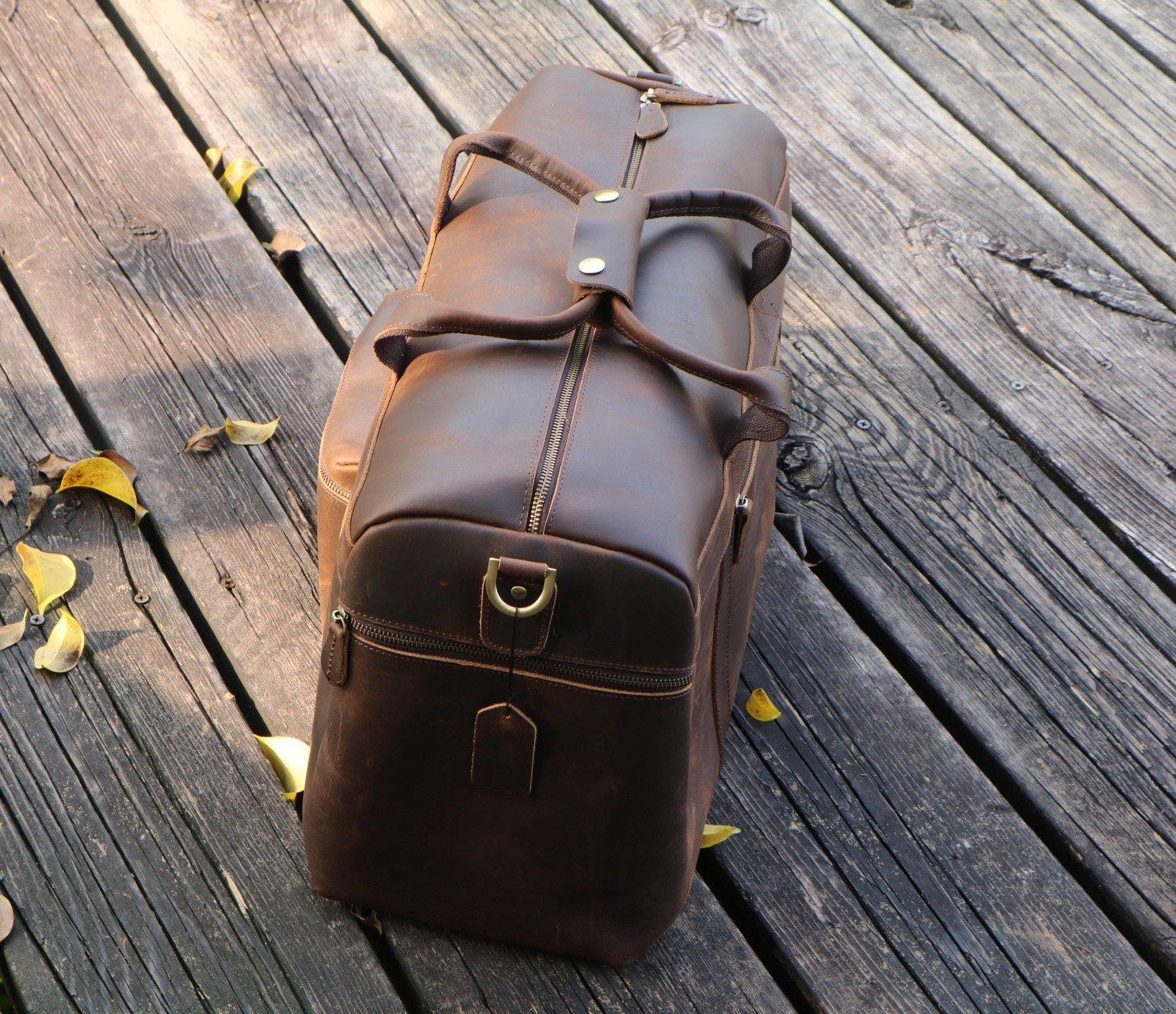 23'' Cowhide Leather Weekender Bag for Men - Woosir