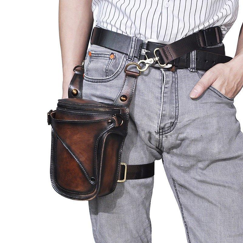 Motorcycle Outdoor Vintage Leather Drop Leg Bag Tactical Thigh Waist Fanny  Pack