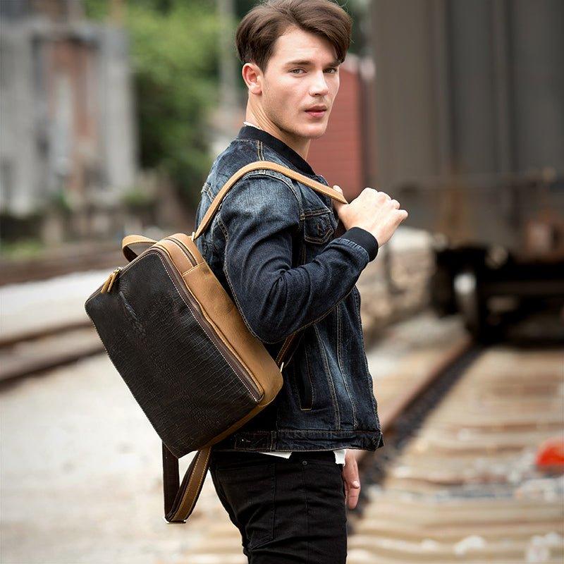 backpack leather jacket Vintage Leather Alligator Style Backpack for Laptop