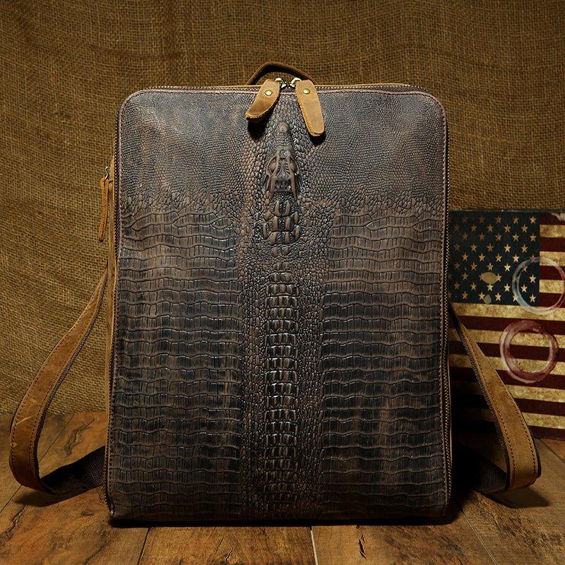 alligator laptop backpack Vintage Leather Alligator Style Backpack for Laptop