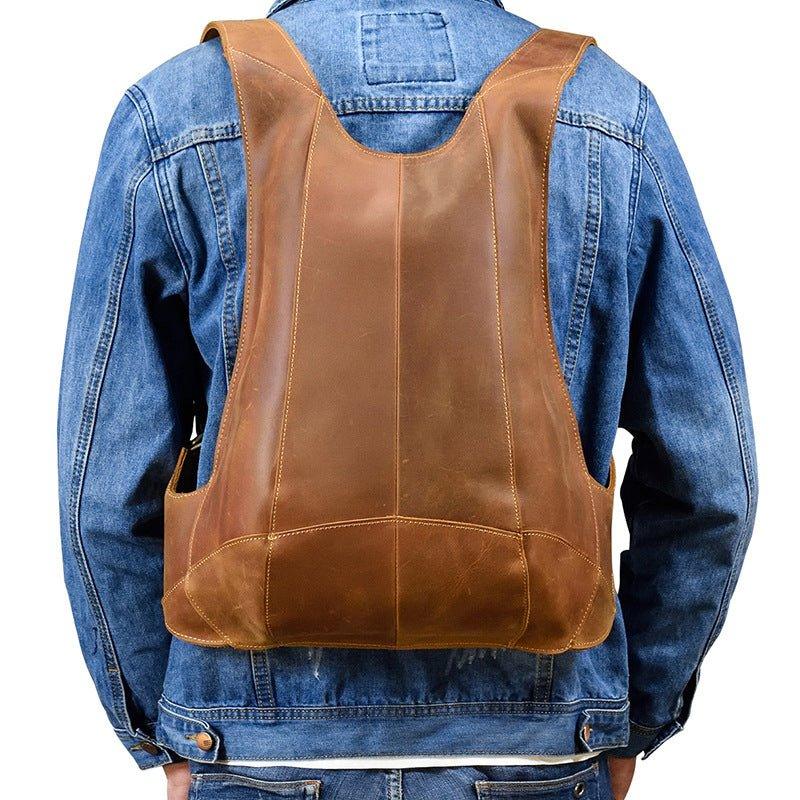 designer genuine leather anti theft backpack Vintage Anti Theft Leather Backpack Small, Brown